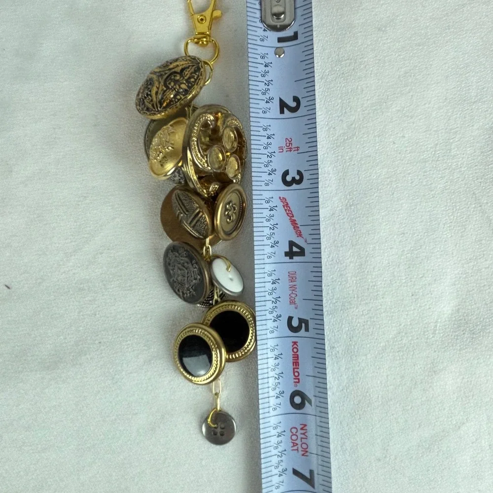 Vintage Ornate Button Bag Charm Gold Tone Cluster Keychain Accessory
